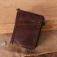 RFID Cool Brown Leather Men's Bifold Small Wallet Zipper billfold Wallet For Men - imessengerbags