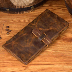 Brown Vintage Mens long Wallet Bifold Long Wallet Clutch Wallet Long Wallets for Men