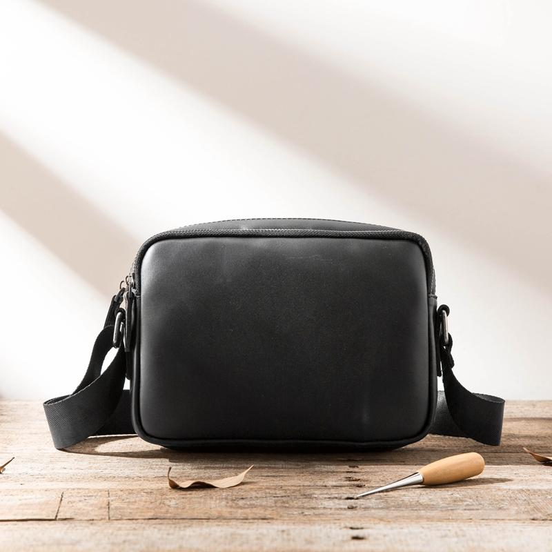Black Cool Leather Mens Courier Bag Postman Bag Black Messenger Bags Side Bag for Men
