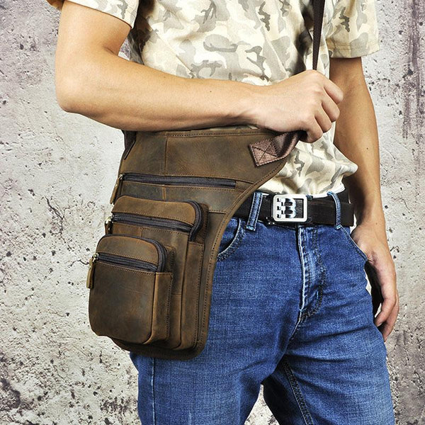 Cool Leather Drop Leg Bag Belt Pouch Mens Waist Bag Shoulder Bag for Men