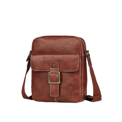 Brown Leather Mens Small Vertical Side Bag Messenger Bags Brown Casual Bicycle Bags for Men