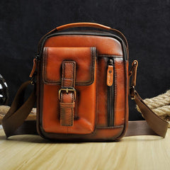 Fashion Brown Leather Mens Small Vertical Side Bag Messenger Bag Tablet Bag For Men - imessengerbags