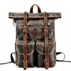 Brown Waxed Canvas Mens Waterproof Large 15'' Hiking Backpack Travel Backpack Computer Backpack for Men - imessengerbags
