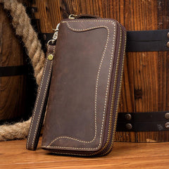 Cool Dark Brown Mens long Wallet Wristlet Wallet Clutch Wallet Yellow Brown Long Wallets for Men - imessengerbags