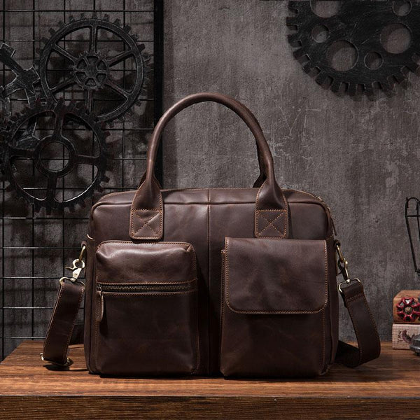 Cool Coffee Leather Mens Briefcase Work Handbag 15inch Laptop Bag Business Bag for Men - imessengerbags