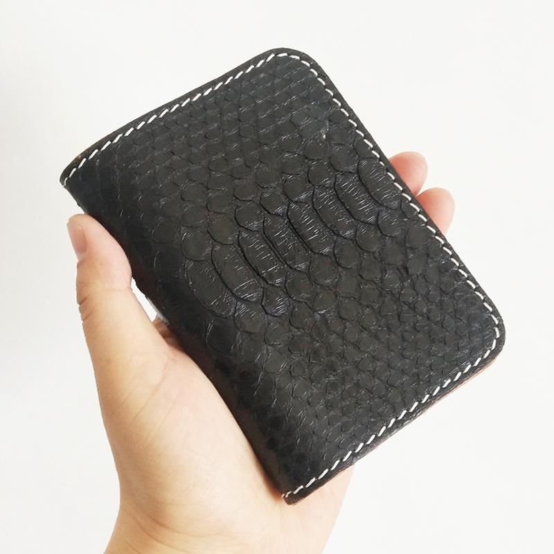 Handmade Cool Mens Snake Skin Small Wallet Slim billfold Wallets Black Card Wallet For Men