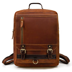 Casual Brown Mens Leather Large School Backpack Satchel Backpack Computer Backpack For Men