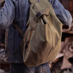 Khaki Canvas Mens Large Backpack Travel Backpack Canvas Barrel Backpack Bucket Backpack For Men - imessengerbags