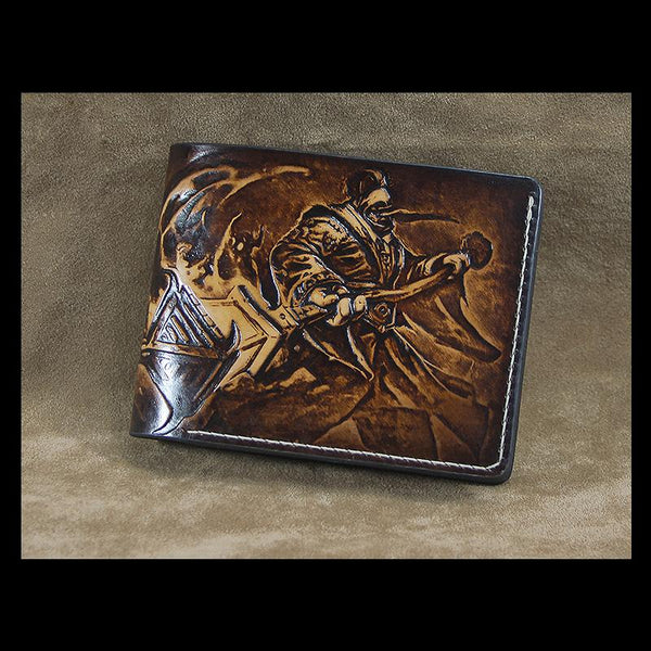 Handmade Leather Tooled Jax Grandmaster at Arms League of Legends Mens billfold Wallet Cool Leather Wallet Slim Wallet for Men - imessengerbags