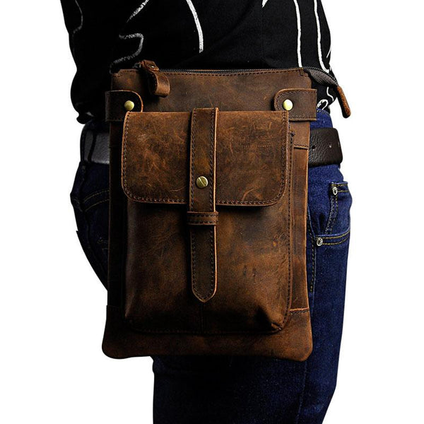 Mens Leather Small COURIER BAG Side Bag Waist Bag Holster Belt Case Belt Pouch for Men - imessengerbags