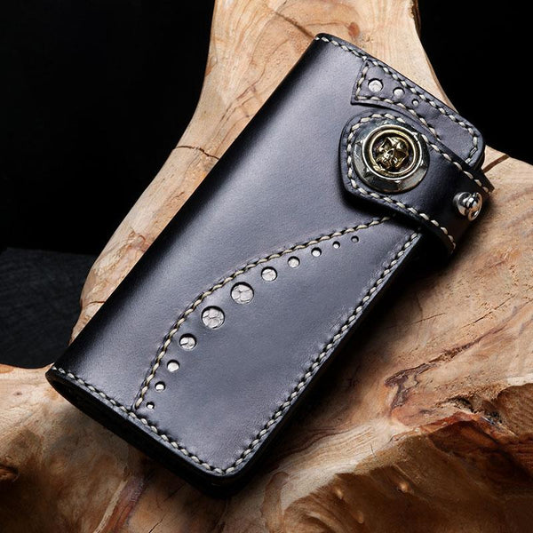 Handmade Leather Mens Chain Biker Wallet Cool Leather Wallet Long Phone Wallets for Men - imessengerbags