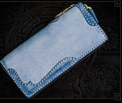 Handmade Leather Mens Chain Biker Wallet Cool Leather Wallet Long Clutch Wallets for Men - imessengerbags