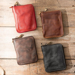 Black Leather Mens Small Card Wallet Front Pocket Wallet Brown Zipper Coin billfold Wallet For Men - imessengerbags