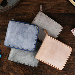 Retro Handmade Mens Zipper Black billfold Wallet Brown Bifold Card Wallet Small Wallet For Men