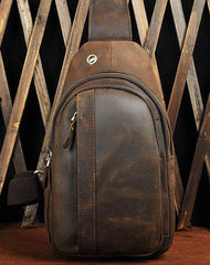 Cool Brown Mens Leather Chest Bags Sling Bag One Shoulder Backpack For Men