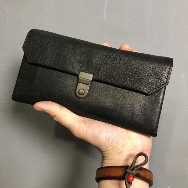 Handmade Genuine Leather Mens Cool Long Leather Wallet Phone Wallet Clutch Wallet for Men - imessengerbags