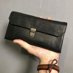 Handmade Genuine Leather Mens Cool Long Leather Wallet Phone Wallet Clutch Wallet for Men - imessengerbags