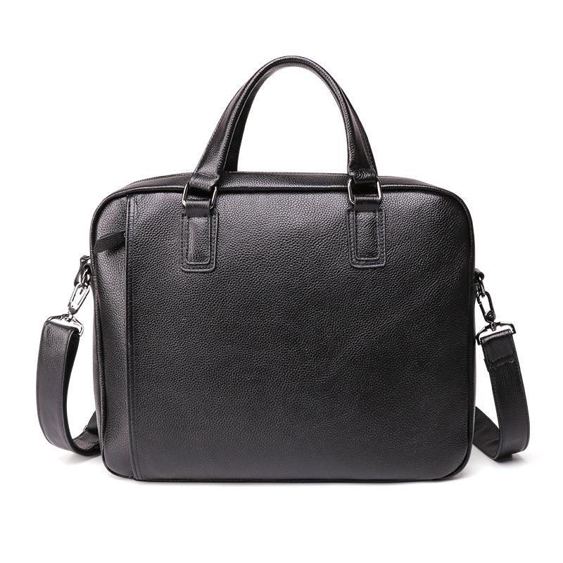Fashion Black Leather Men's Professional Briefcase Handbag 14'' Computer Briefcase For Men - imessengerbags