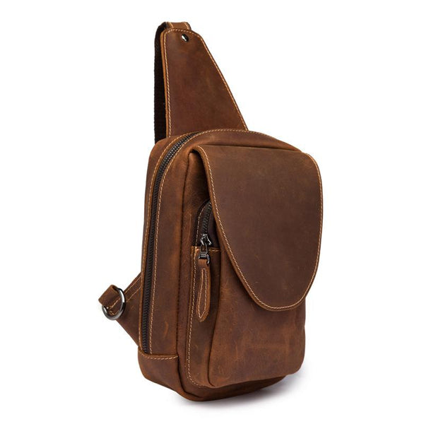 Vintage Leather Men's Chest Bag Sling Bag One Shoulder Backpack For Men - imessengerbags