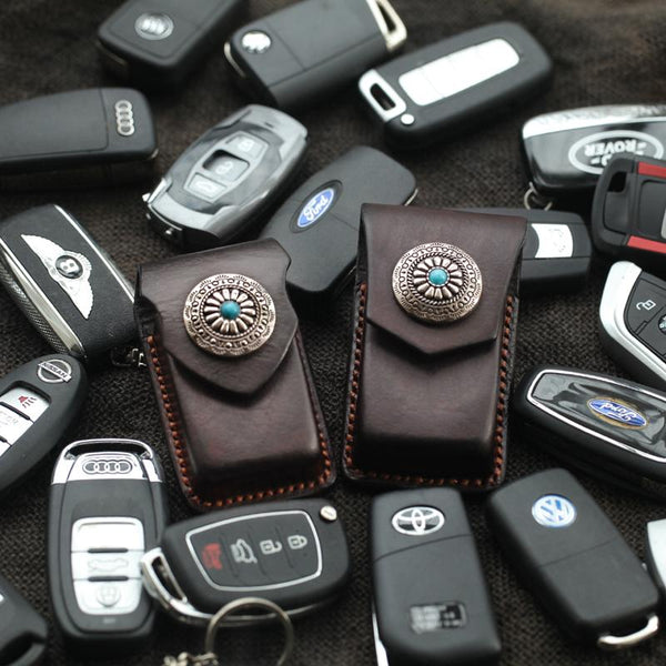 Cool Handmade Leather Mens Car Key Case Car Key Holder with Belt Loop For Men