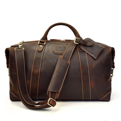 Cool Dark Brown Leather Mens Barrel Overnight BagsWeekender Bags Travel Bag For Men