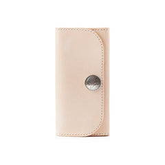 Beige Handmade Leather Mens Long Wallet Bifold Clutch Wallets Long CellPhone Wallet For Men