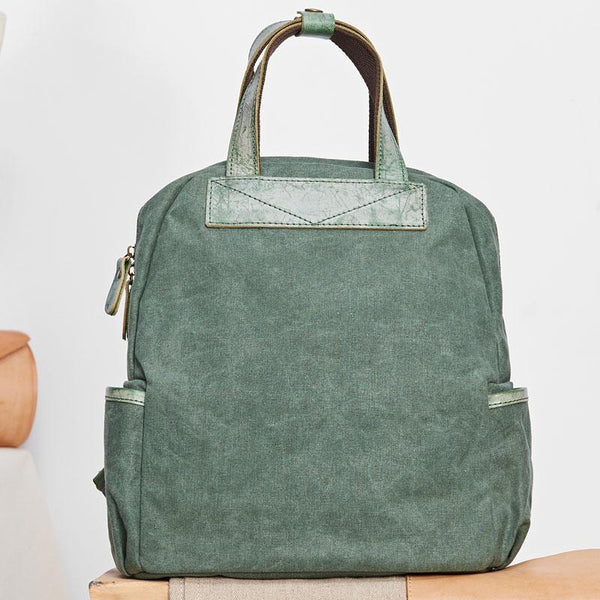 Canvas Green Mens Cool Backpack Canvas Travel Bag Canvas Handbag for Men - imessengerbags