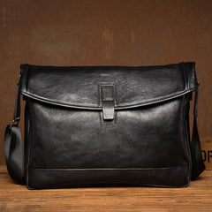 Fashion Black Leather 12 inches Mens Small Courier Bag Messenger Bags Postman Bag for Men