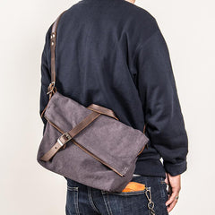 Canvas Mens Womens Casual Beige 12‘’ Courier Bag Side Bag Messenger Bag for Men
