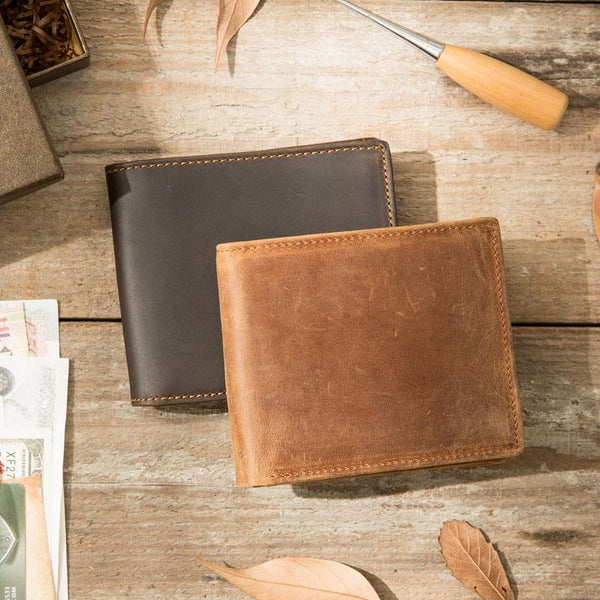 Coffee Cool Leather Mens Slim Small Wallet Bifold Vintage billfold Wallet for Men - imessengerbags
