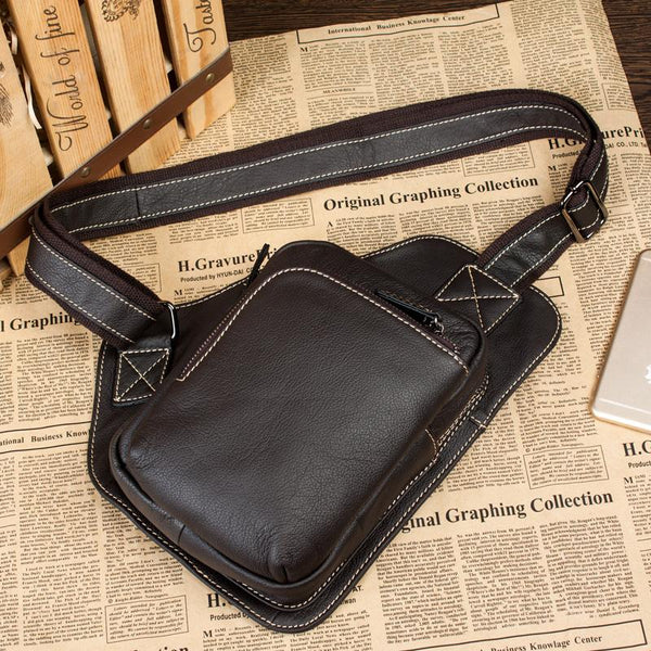 Dark Brown Leather Mens Cool Sling Bag Crossbody Pack Black Chest Bag for men - imessengerbags