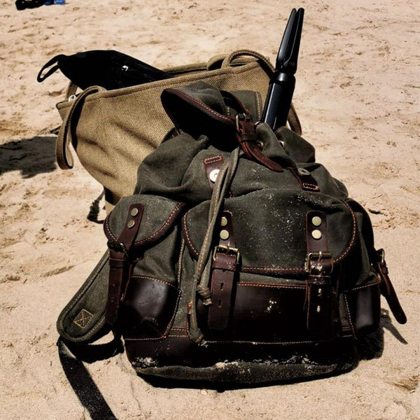 Cool Canvas Leather Mens Large Black Backpack Travel Backpack Hiking Backpack for Men - imessengerbags