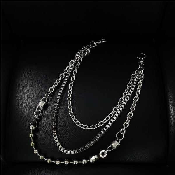 Punk Men's Metal Beaded Triple Long Wallet Chain Pants Chain Trendy Biker Wallet Chain For Men