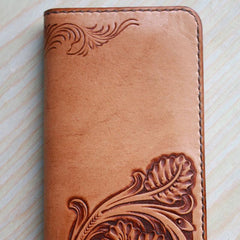 Handmade Leather Vintage Tooled Floral Mens Long Wallets Cool Long Wallet for Men