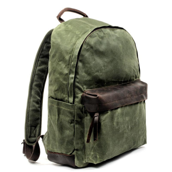 Waxed Canvas Womens Mens Backpack 14'' Green College White Backpack Travel Backpack For Men - imessengerbags