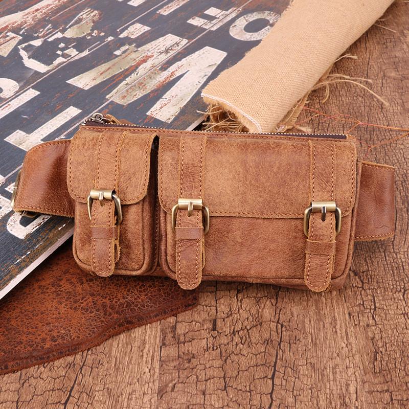 Badass Leather Fanny Pack Men's Brown Hip Bag Chest Bag Bum Bag Waist Bag For Men