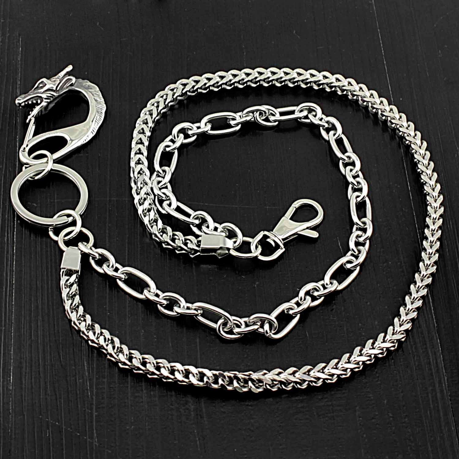 Badass Stainless Steel Mens Double Wallet Chain Long Silver Biker Wallet Chain For Men - imessengerbags