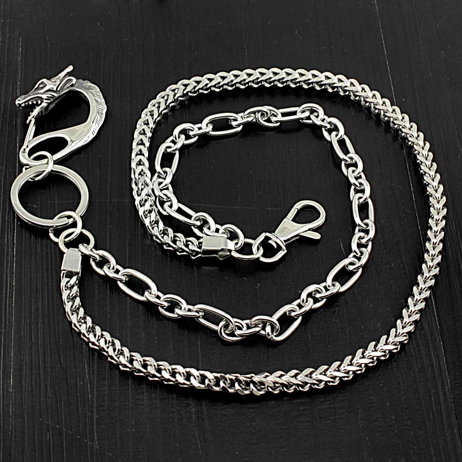 Badass Stainless Steel Mens Double Wallet Chain Long Silver Biker Wallet Chain For Men