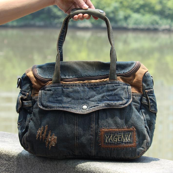 Blue Denim Mens Casual Messenger Bags Jean Fashion Side Bags Courier Bag For Men - imessengerbags