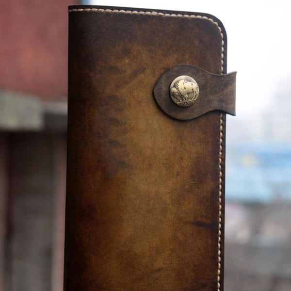 Handmade Mens Vintage Leather Long Biker Wallet Cool Long Chain Wallet for Men