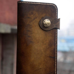 Handmade Mens Vintage Leather Long Biker Wallet Cool Long Chain Wallet for Men - imessengerbags