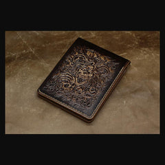 Handmade Leather Tooled Death Metal Mens billfold Wallet Cool Leather Wallet Slim Wallet for Men - imessengerbags