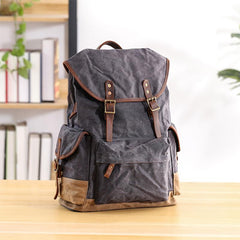 Waxed Canvas Leather Mens Army Green 15‘’ Large Backpack Travel Backpack College Backpack for Men - imessengerbags