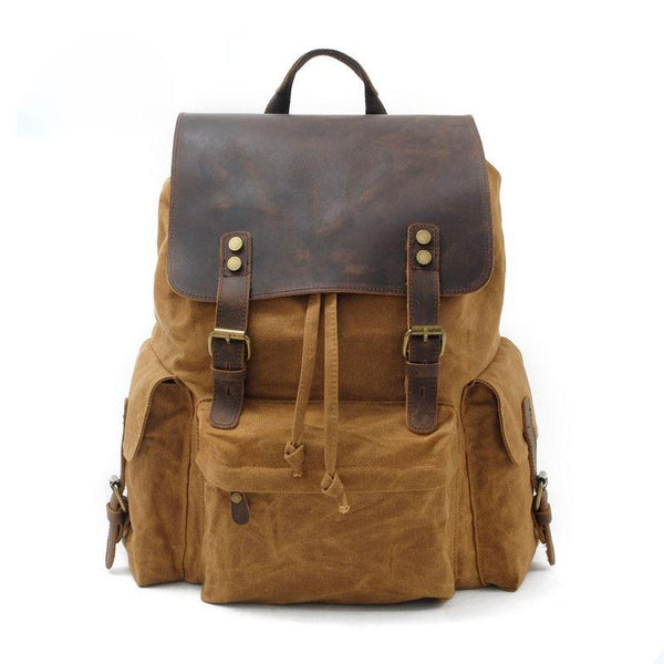 Waxed Canvas Leather Hiking Backpack Waxed Canvas Travel Backpack Waxed Canvas School Backpack Waxed Canvas College Backpack
