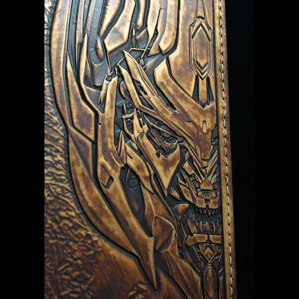 Handmade Leather Tooled Transformers Megatron Mens Long Wallet Cool Leather Wallet Clutch Wallet for Men - imessengerbags