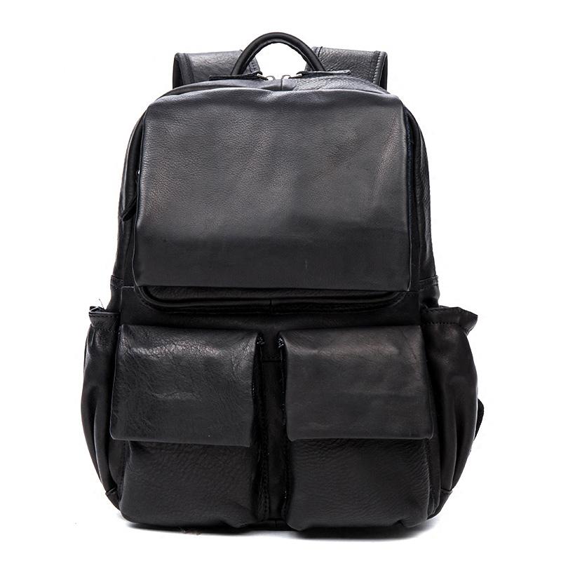 Cool Black Mens Leather 14 inches Computer Backpacks Cool Travel Backpacks School Backpack for men - imessengerbags