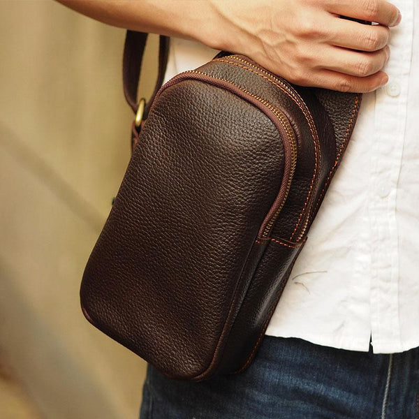 Black Coffee Leather Mens Sling Bag Sling Shoulder Bag Sling On Shoulder Backpack for men - imessengerbags