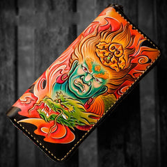 Handmade Leather Men Tooled Acalanatha Cool Leather Wallet Long Phone Clutch Wallets for Men - imessengerbags