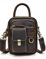 Cool Black Coffee Leather Men Vintage Mini Handbag Small Shoulder Bags Messenger Bag For Men