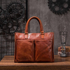 Cool Brown Coffee Leather Mens Briefcase 14inch Laptop Bag Work Handbag Business Bag for Men - imessengerbags